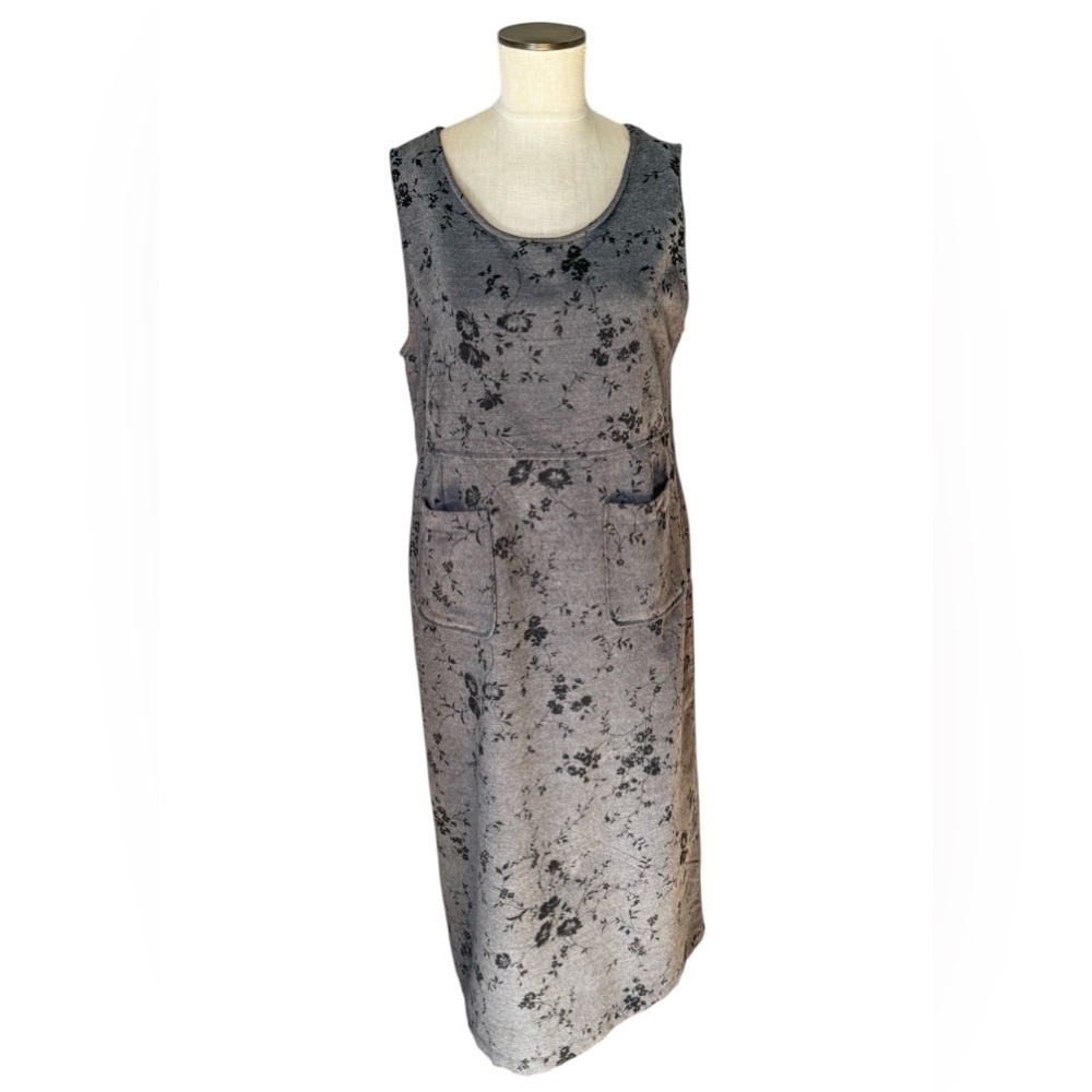 Woolrich Women’s Maxi Flannel Floral Tank Dress Charcoal Heather Gray Sz M